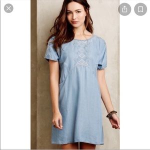 Holding Horses Anthropologie chambray dress. Pockets and fun back detail.